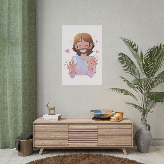 Cheerful Religious Wall Art, Jesus Rolled Poster, Inspirational Home Decor, Faith-Based Gift, Spiritual Artwork